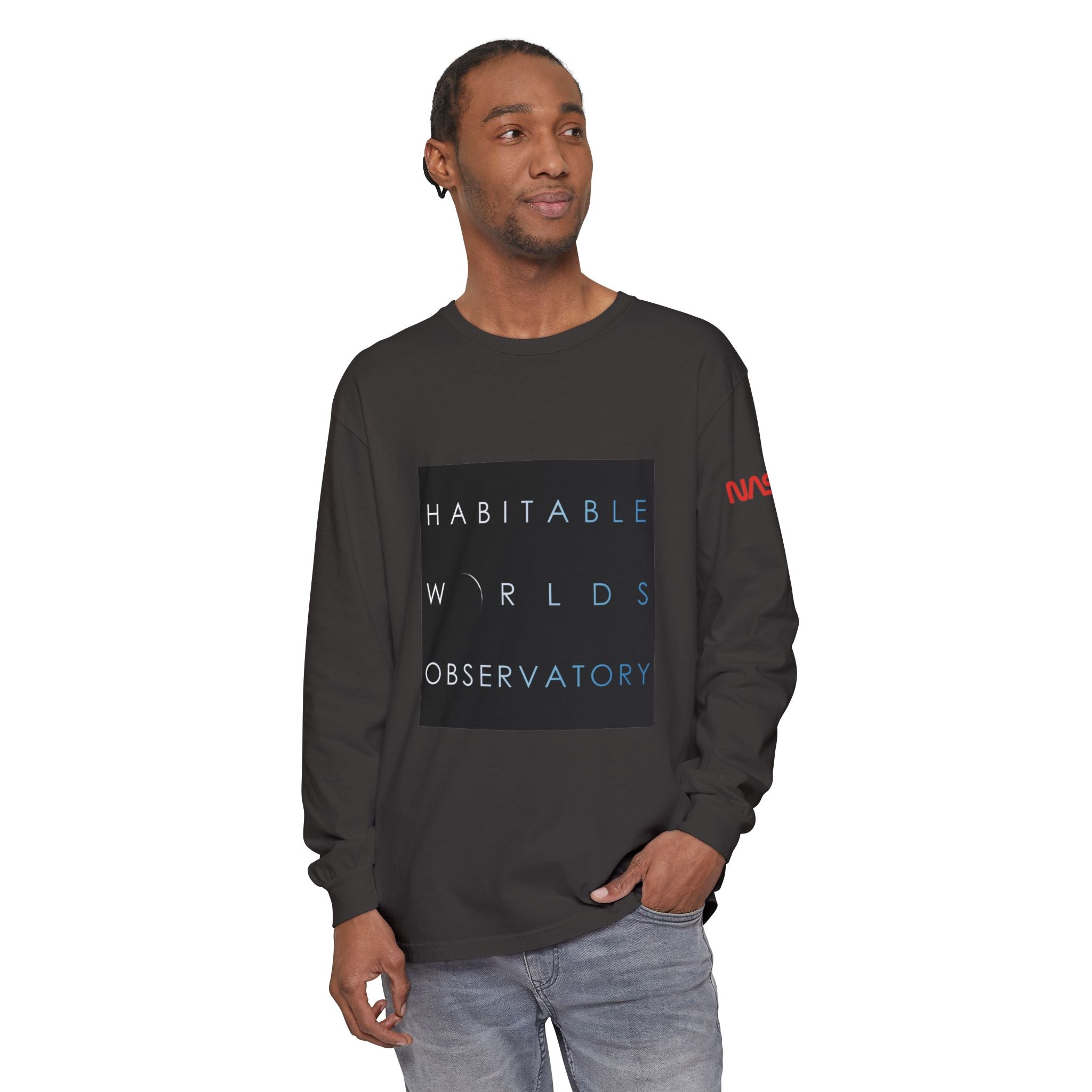 Habitable Worlds Observatory Long Sleeve Tee — NASA Sleeve Logo
