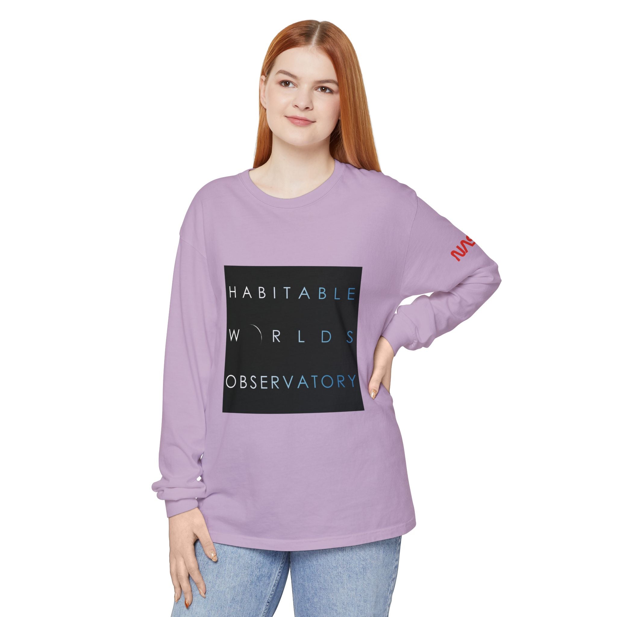 Habitable Worlds Observatory Long Sleeve Tee — NASA Sleeve Logo