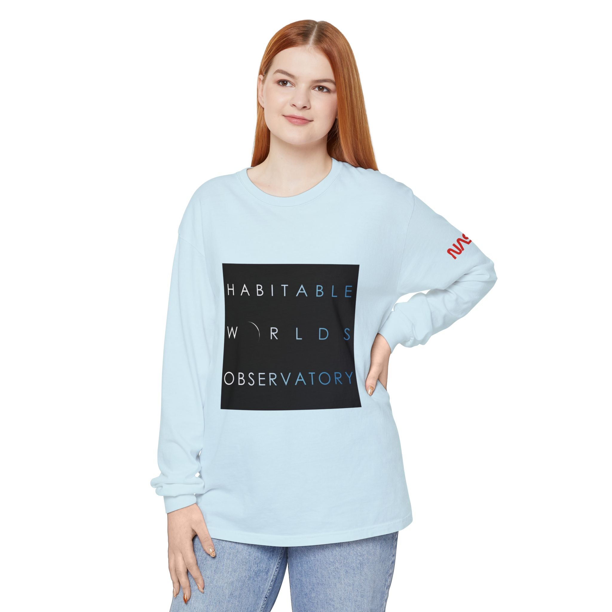 Habitable Worlds Observatory Long Sleeve Tee — NASA Sleeve Logo