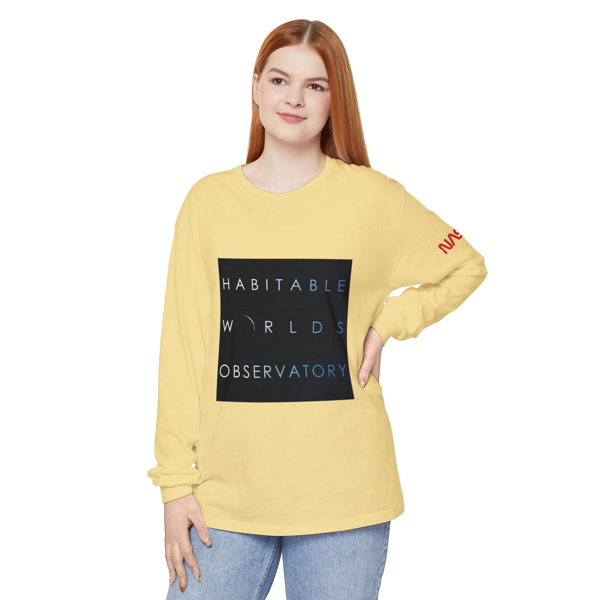 Habitable Worlds Observatory Long Sleeve Tee — NASA Sleeve Logo